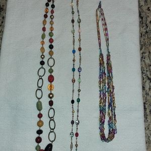 3 bohemian style necklaces and earrings
